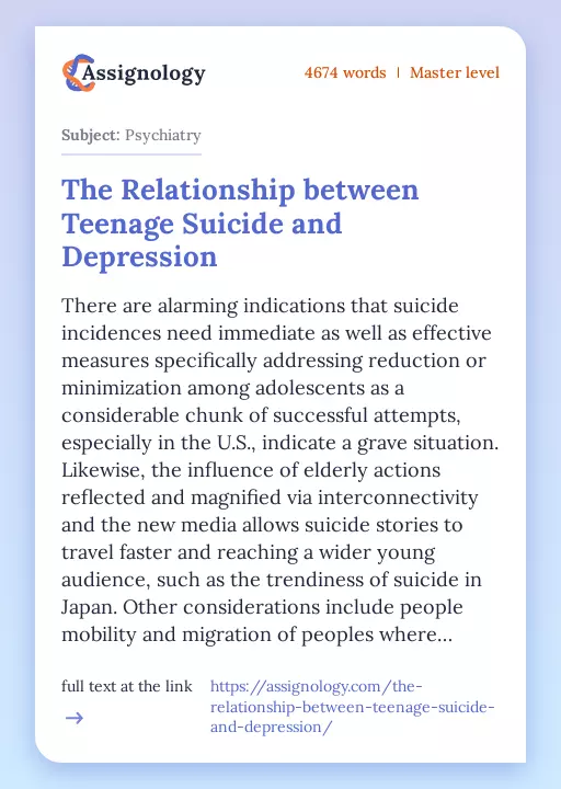 The Relationship between Teenage Suicide and Depression - Essay Preview