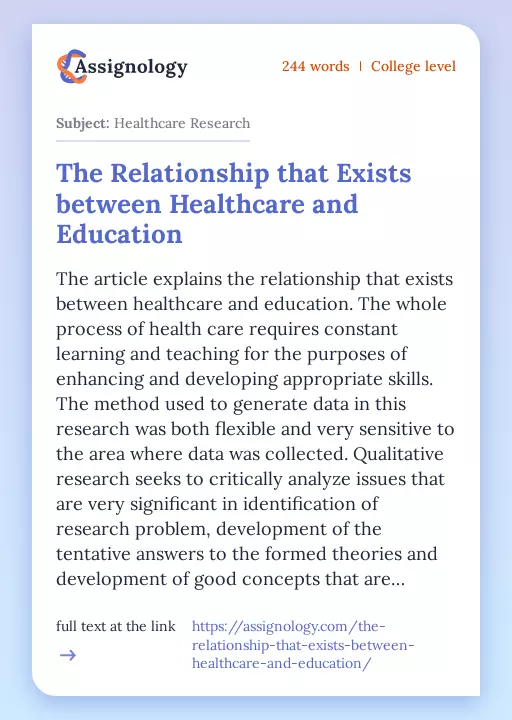 The Relationship that Exists between Healthcare and Education - Essay Preview