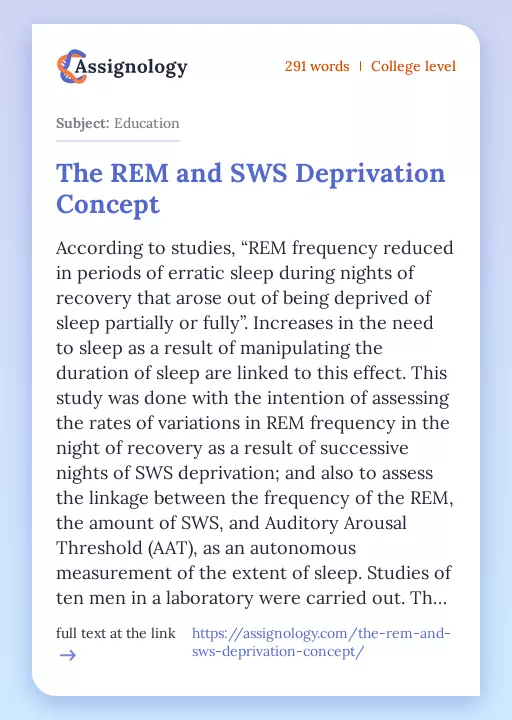The REM and SWS Deprivation Concept - Essay Preview
