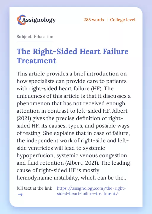 The Right-Sided Heart Failure Treatment - Essay Preview