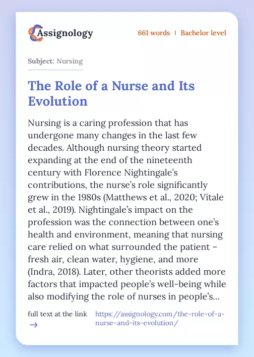 The Role of a Nurse and Its Evolution - Essay Preview