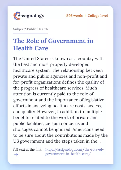 The Role of Government in Health Care - Essay Preview
