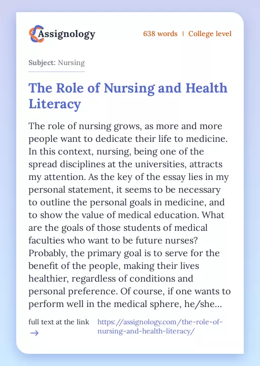 The Role of Nursing and Health Literacy - Essay Preview