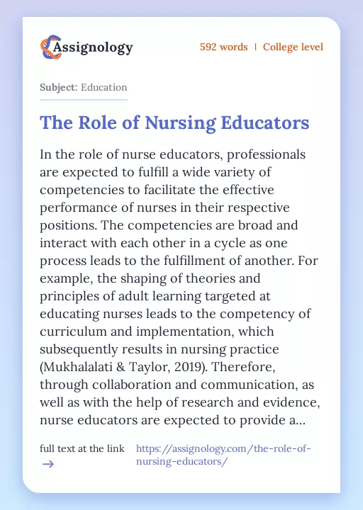 The Role of Nursing Educators - Essay Preview