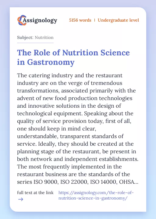 The Role of Nutrition Science in Gastronomy - Essay Preview