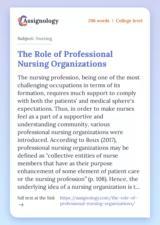 The Role of Professional Nursing Organizations - Essay Preview