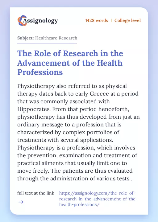 The Role of Research in the Advancement of the Health Professions - Essay Preview