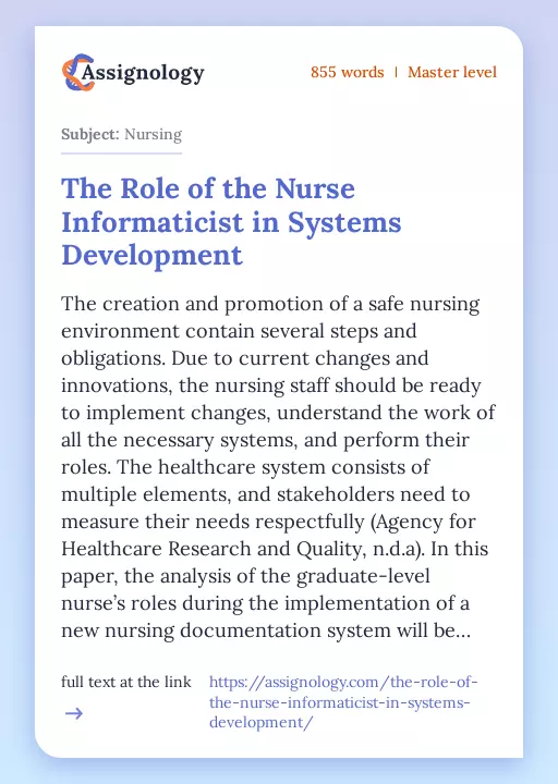 The Role of the Nurse Informaticist in Systems Development - Essay Preview