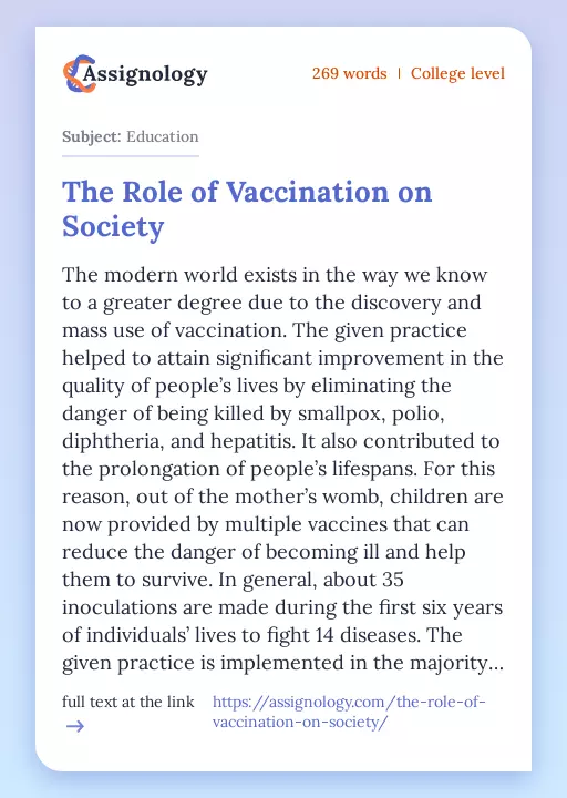 The Role of Vaccination on Society - Essay Preview