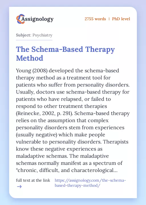 The Schema-Based Therapy Method - Essay Preview