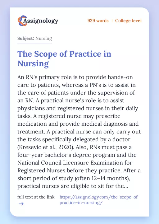 The Scope of Practice in Nursing - Essay Preview