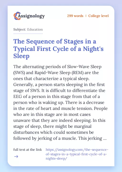 The Sequence of Stages in a Typical First Cycle of a Night's Sleep - Essay Preview