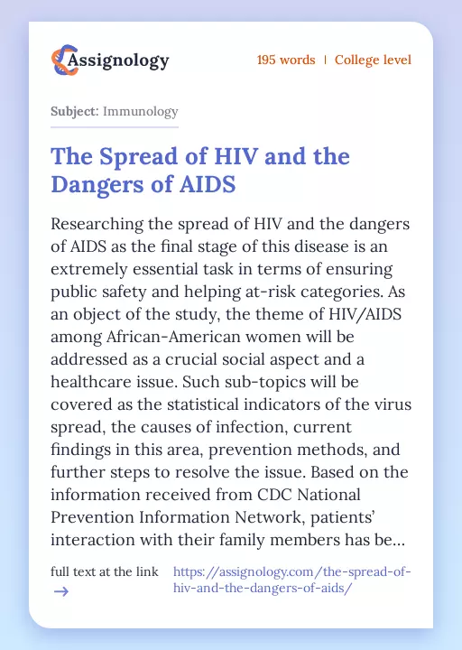 The Spread of HIV and the Dangers of AIDS - Essay Preview