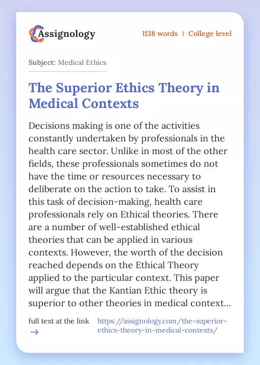The Superior Ethics Theory in Medical Contexts - Essay Preview