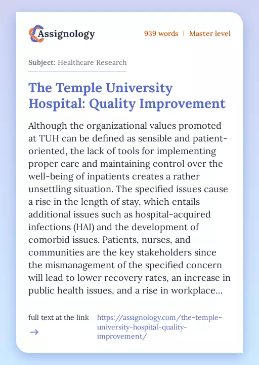 The Temple University Hospital: Quality Improvement - Essay Preview