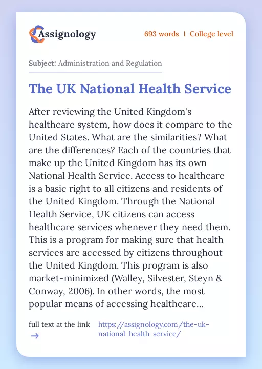 The UK National Health Service - Essay Preview