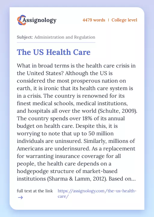 The US Health Care - Essay Preview