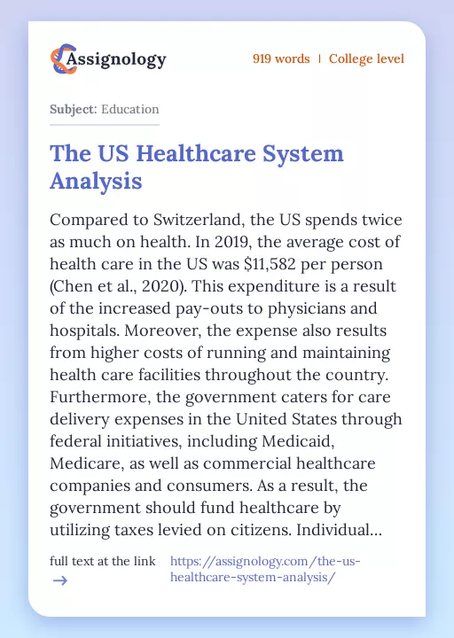 The US Healthcare System Analysis - Essay Preview