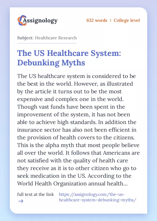 The US Healthcare System: Debunking Myths - Essay Preview