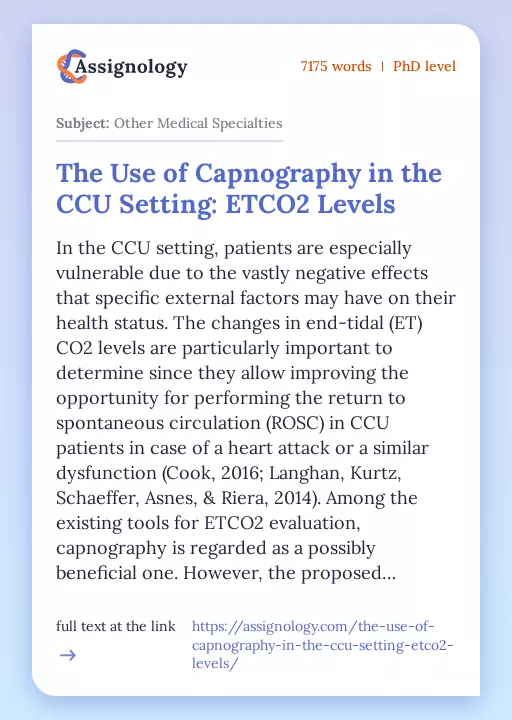 The Use of Capnography in the CCU Setting: ETCO2 Levels - Essay Preview