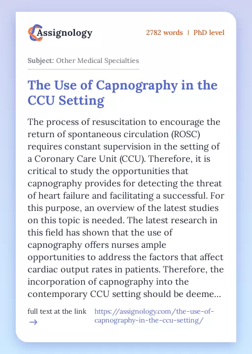 The Use of Capnography in the CCU Setting - Essay Preview