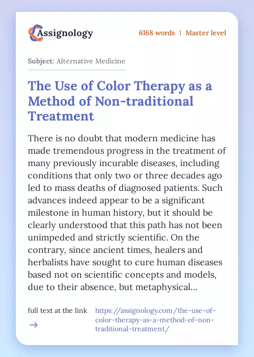 The Use of Color Therapy as a Method of Non-traditional Treatment - Essay Preview