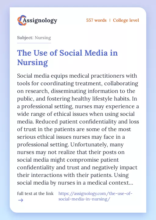 The Use of Social Media in Nursing - Essay Preview