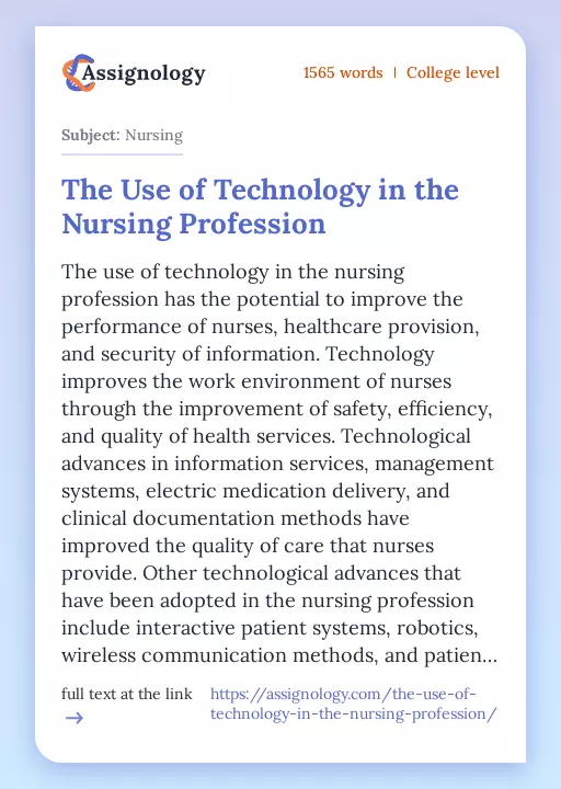 The Use of Technology in the Nursing Profession - Essay Preview