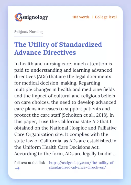The Utility of Standardized Advance Directives - Essay Preview