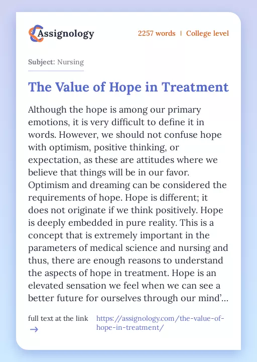 The Value of Hope in Treatment - Essay Preview