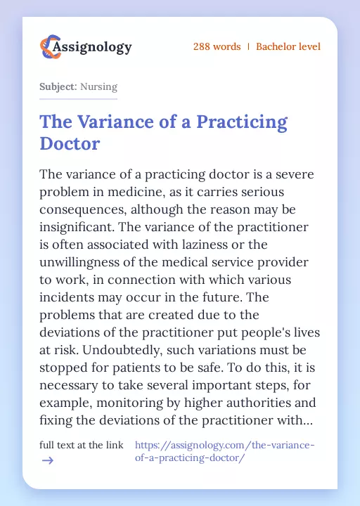 The Variance of a Practicing Doctor - Essay Preview