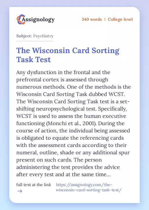 The Wisconsin Card Sorting Task Test - Essay Preview