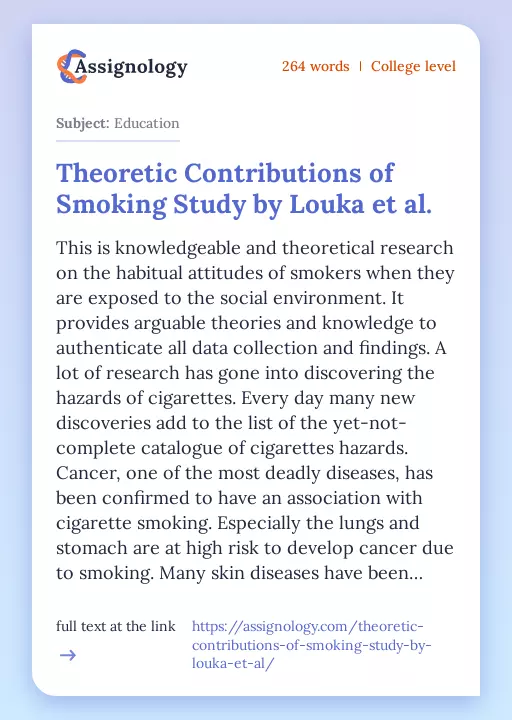 Theoretic Contributions of Smoking Study by Louka et al. - Essay Preview