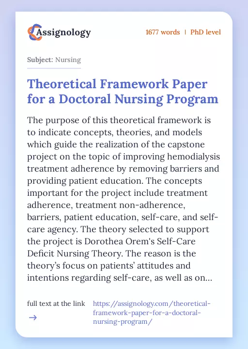 Theoretical Framework Paper for a Doctoral Nursing Program - Essay Preview