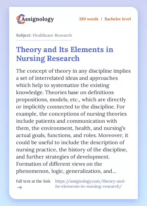 Theory and Its Elements in Nursing Research - Essay Preview