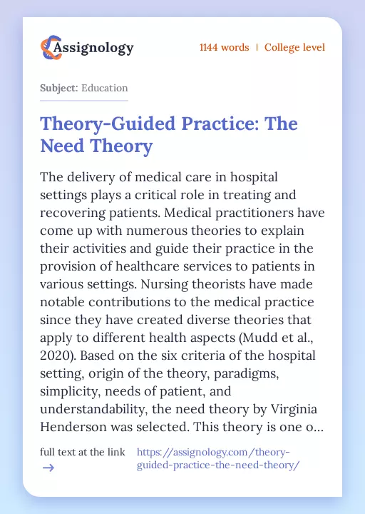 Theory-Guided Practice: The Need Theory - Essay Preview