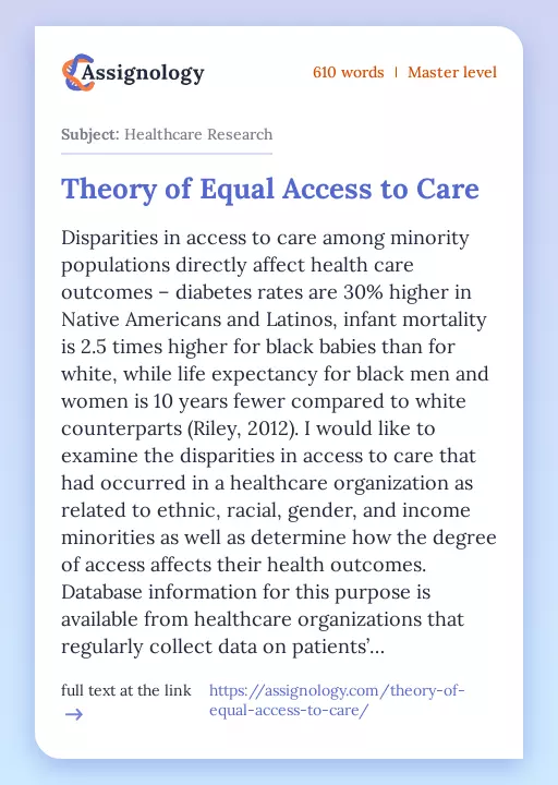 Theory of Equal Access to Care - Essay Preview