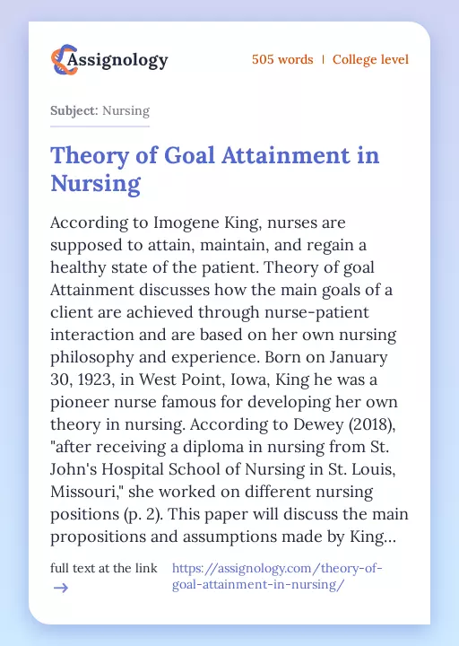 Theory of Goal Attainment in Nursing - Essay Preview