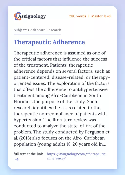 Therapeutic Adherence - Essay Preview