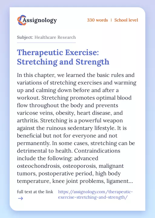 Therapeutic Exercise: Stretching and Strength - Essay Preview