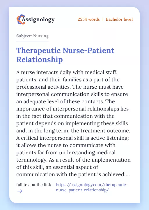 Therapeutic Nurse-Patient Relationship - Essay Preview