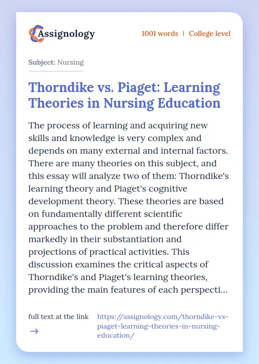 Thorndike vs. Piaget: Learning Theories in Nursing Education - Essay Preview