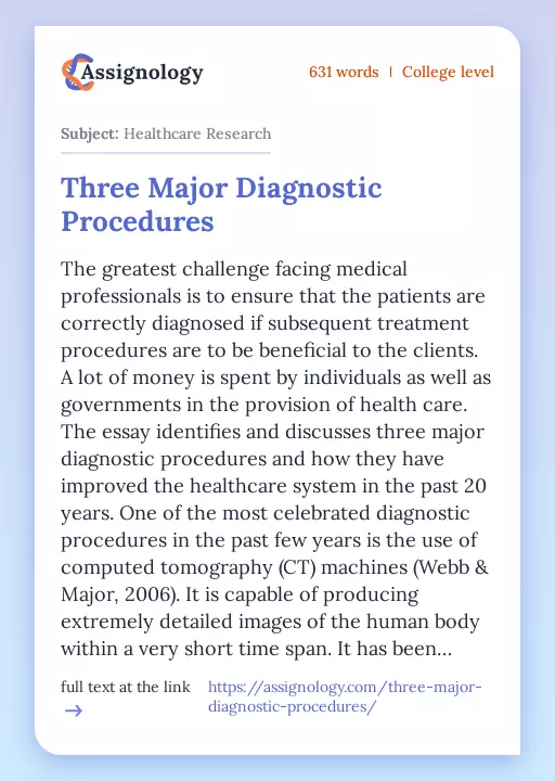 Three Major Diagnostic Procedures - Essay Preview