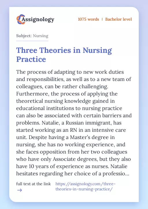 Three Theories in Nursing Practice - Essay Preview