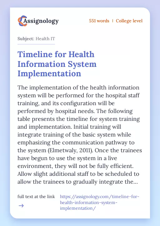 Timeline for Health Information System Implementation - Essay Preview