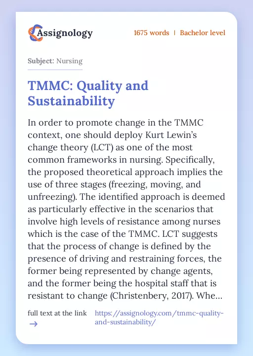 TMMC: Quality and Sustainability - Essay Preview