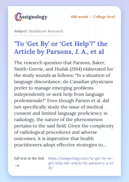 "To ‘Get By’ or ‘Get Help’?" the Article by Parsons, J. A., et al - Essay Preview