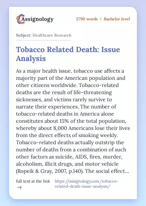 Tobacco Related Death: Issue Analysis - Essay Preview
