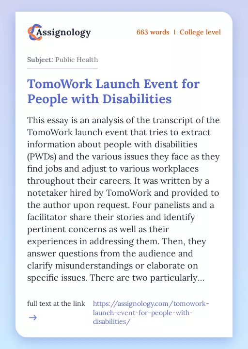 TomoWork Launch Event for People with Disabilities - Essay Preview