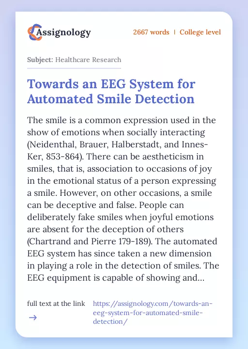 Towards an EEG System for Automated Smile Detection - Essay Preview